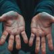 human hands opened up towards camera