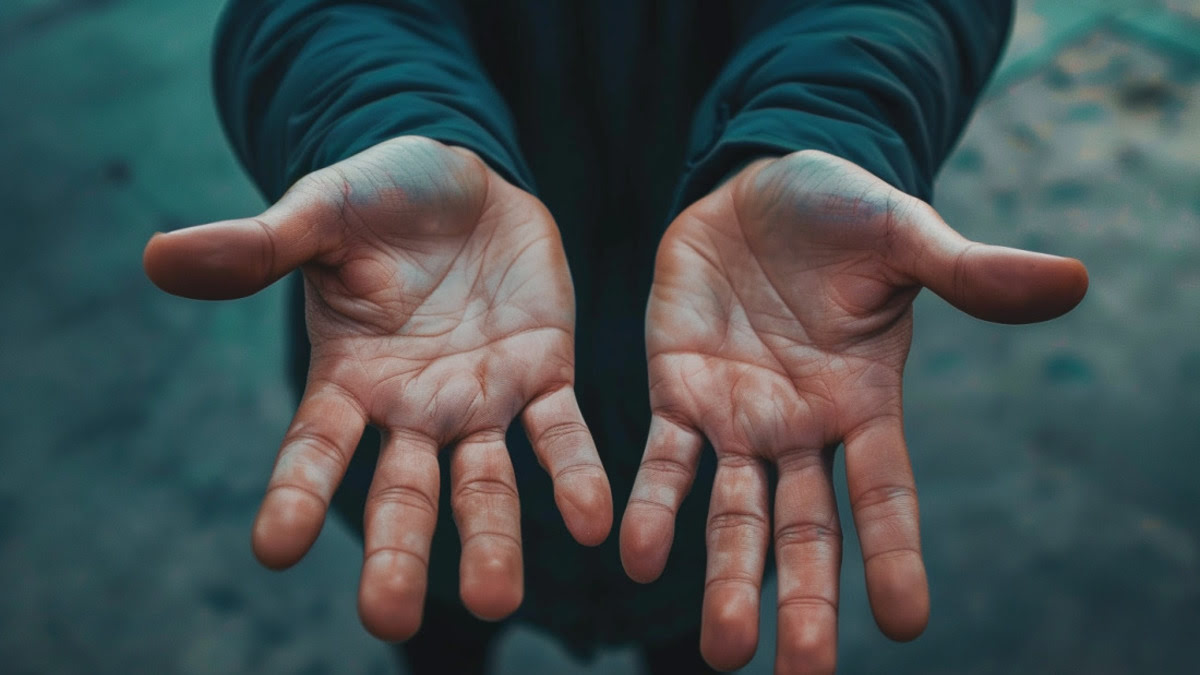 human hands opened up towards camera