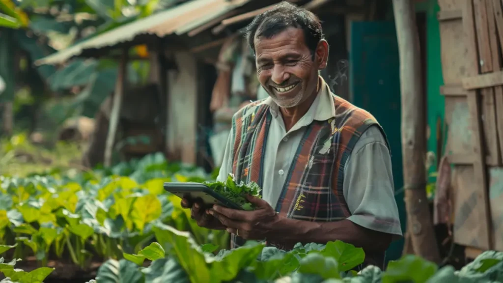 farmer smiling with tablet in hand