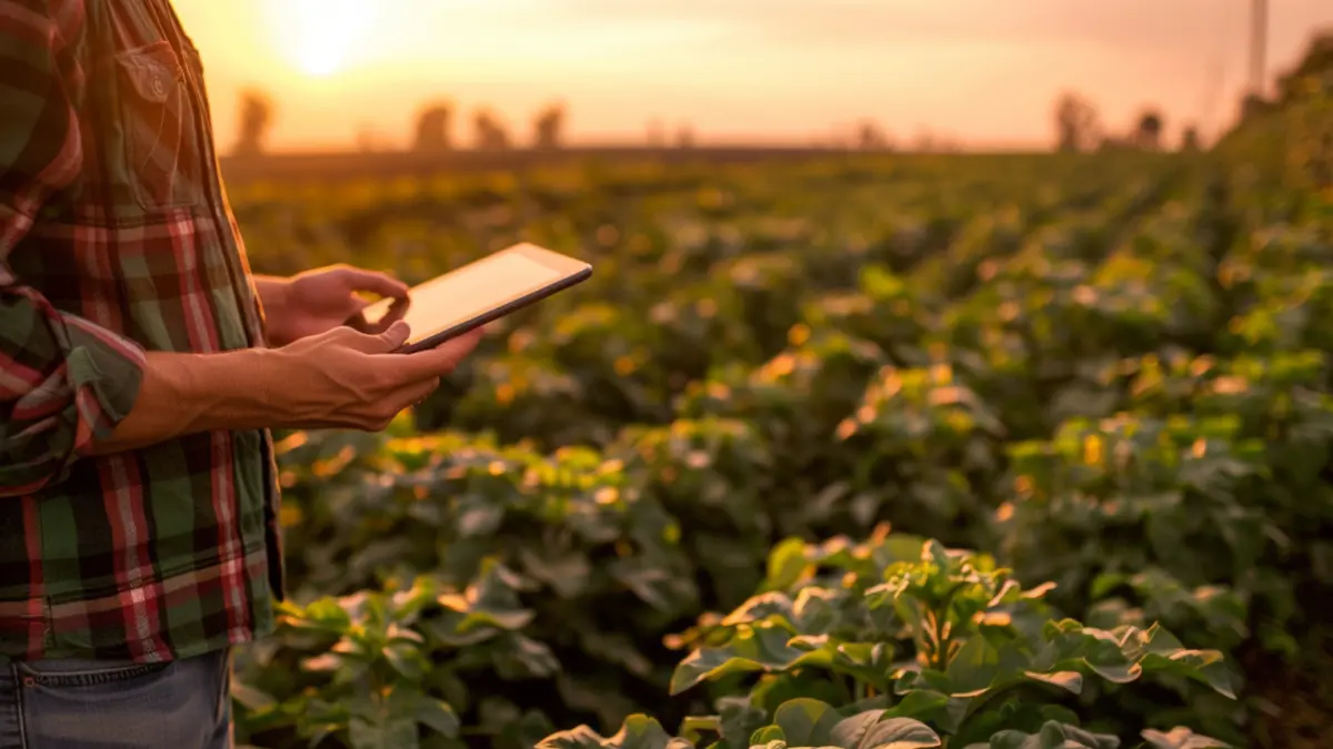 person using tablet in the field