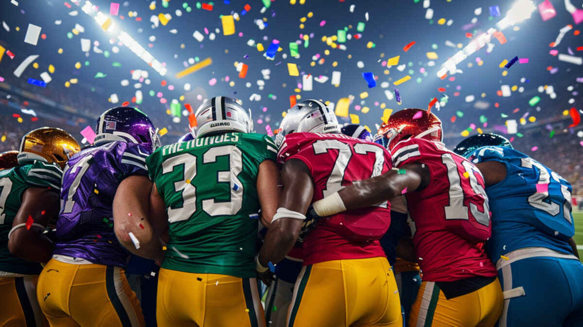 multiple teams celebrating super bowl win