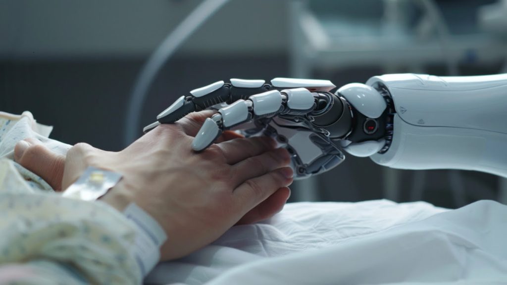 robot hand holding patient's hand