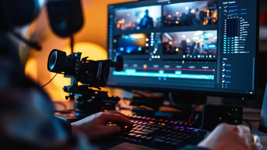 person using video editing software
