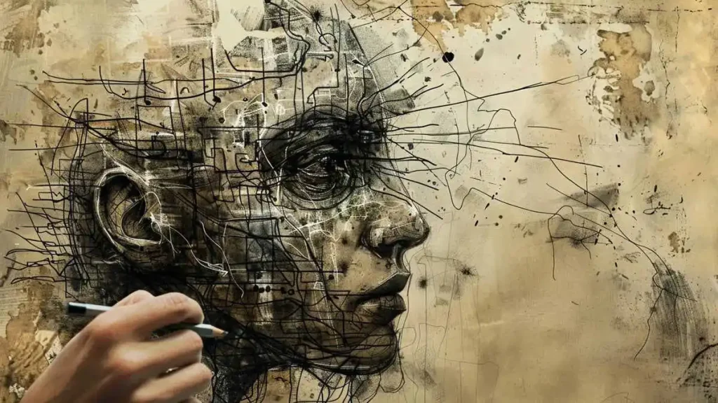 human hand drawing a face