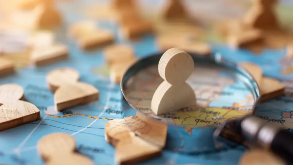 magnifying glass over wooden human figure