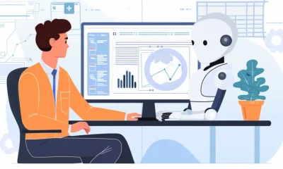 illustration of business owner using ai