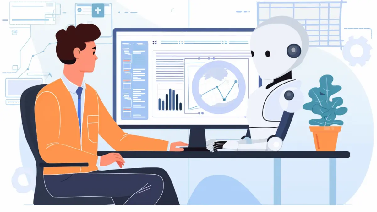 illustration of business owner using ai