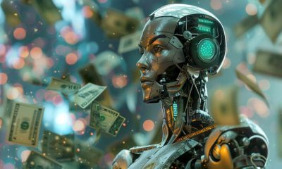 ai robot with money background