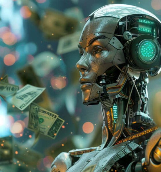 ai robot with money background