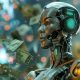 ai robot with money background