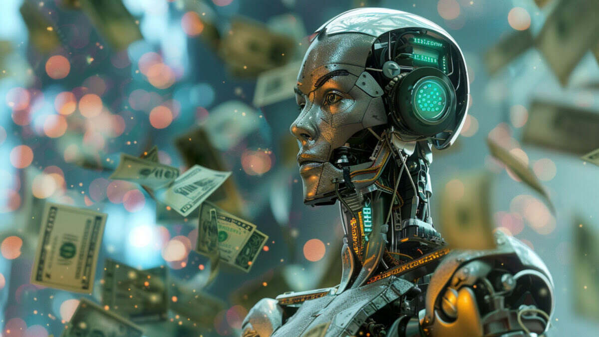 ai robot with money background